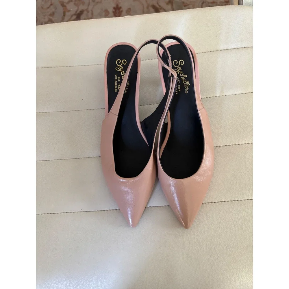 Seychelles Nude Pink Leather Pointed Toe Slingback Kitten Heels Pumps Size 7